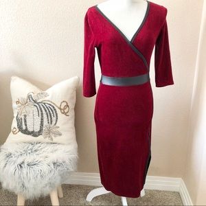 Red ribbed fitted dressy evening dress